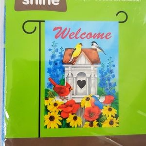 Rain or Shine Welcome small garden flag 12.5" x 18" birds and birdhouse